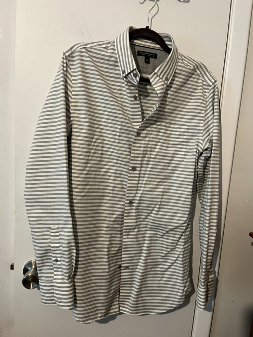 BANANA REPUBLIC GRAY STRIPED MENS SHIRT SZ Tall Med